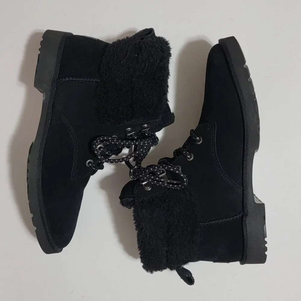 NEW UGG Romely Heritage Boots Womens 8 Black Suede Lace Up Fur Cozy Whimsygoth